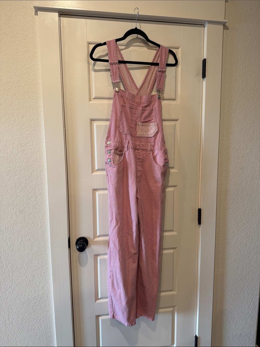 We The Free Pink Stripe Overalls Jeans